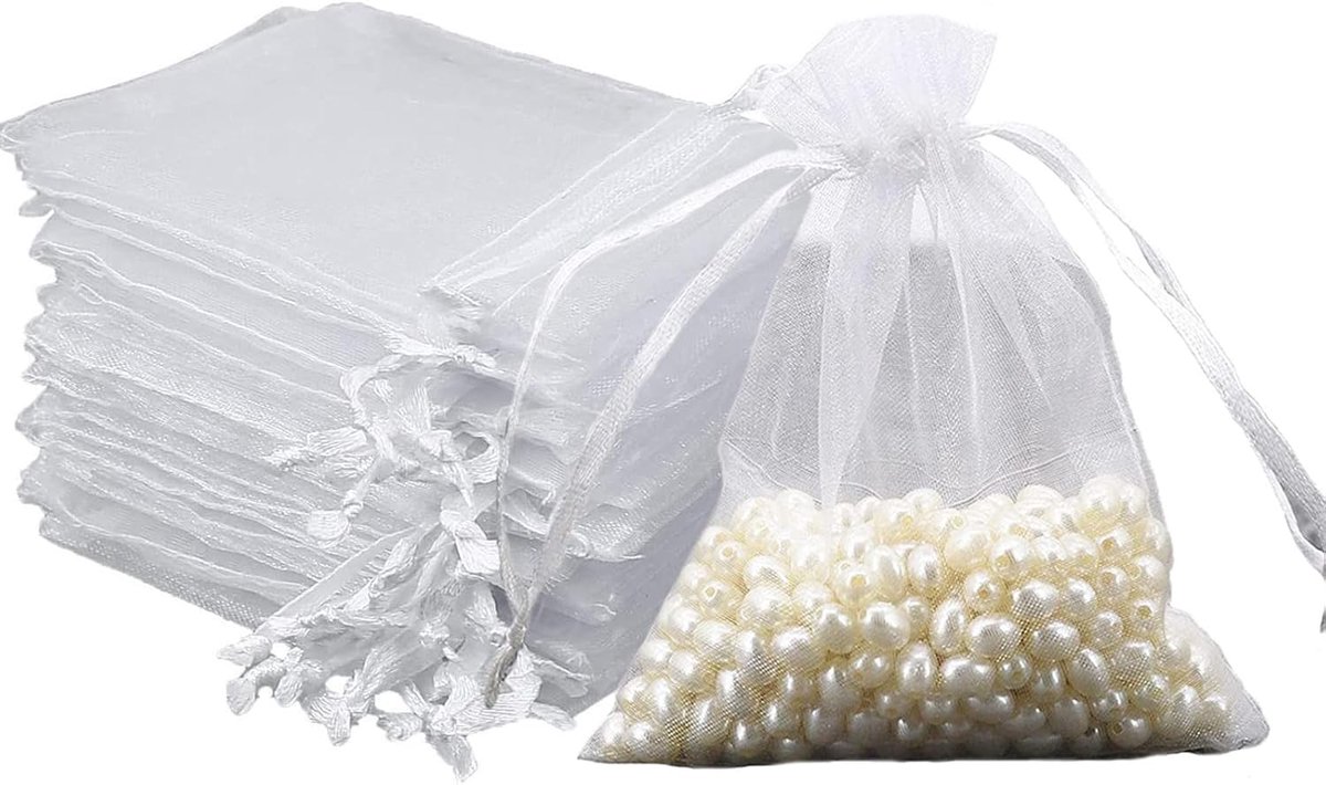 Thijox - Organza Zakjes Wit 10x15 cm | Cadeauzakjes voor Sieraden, Bruiloft en Snoepzakjes met Satijnen Trekkoord | 50 Stuks voor Feesten en Festivals
