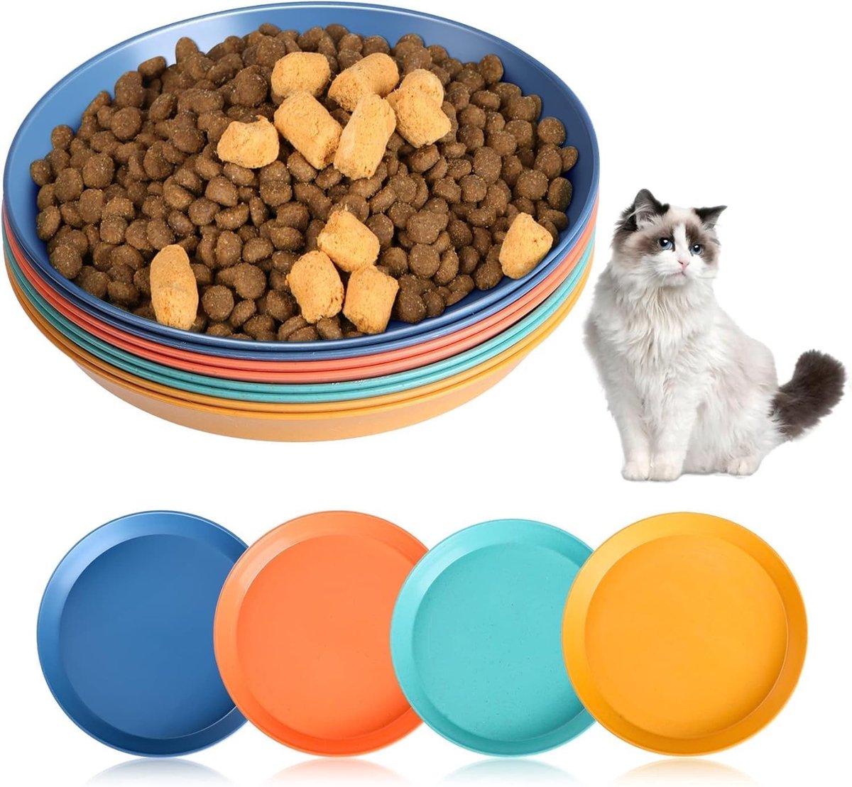 Set van 8 kattenbakvullingen, 15 cm kattenvoederbak, ideaal voor voer en water, kattenvoer en kattenaccessoires