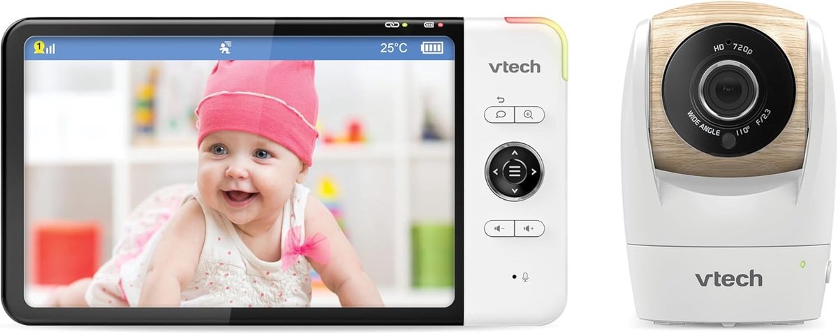 SnelShoppen - HD Videobabymonitor met Groothoekcamera, 360° Panoramisch Beeld, 7 Inch LCD Kleurendisplay, Nachtzicht, Intercom en Liedjes - Ideaal voo