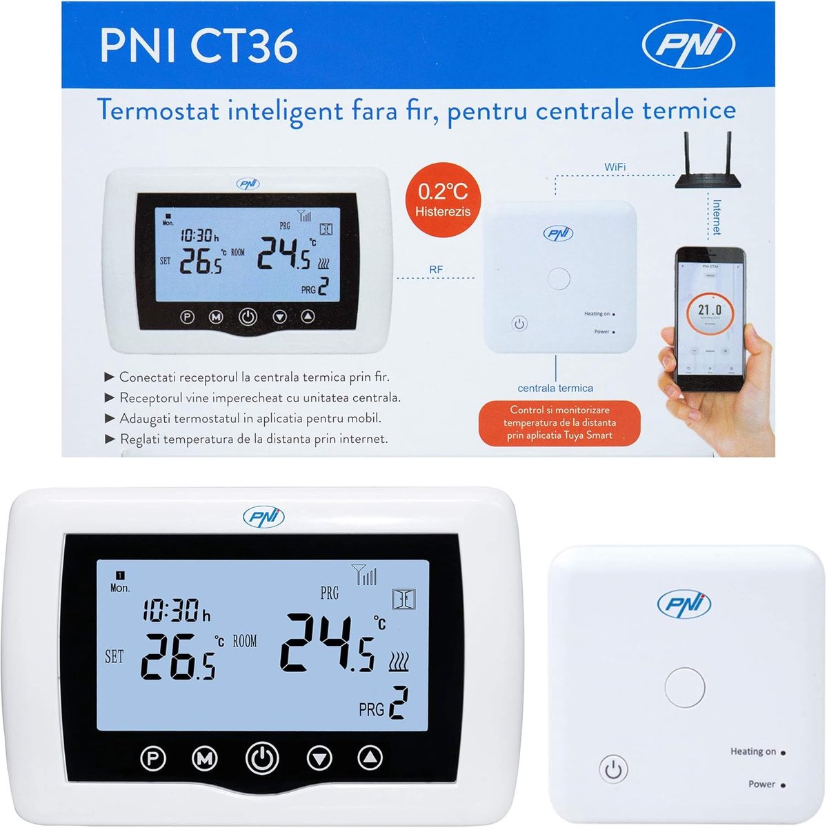 Thijox - Draadloze Slimme Thermostaat met WiFi, TuyaSmart App, Temperatuurregeling voor Energiecentrales, Compatibel met iOS en Android, Energiezuinig