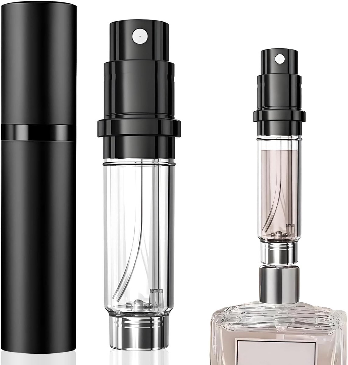 Vulbare Parfumverstuiver, Mini 5ml Reis Sprayfles met Onderste Vulpomp, Lekvrije en Draagbare Verstuiver voor Hem en Haar