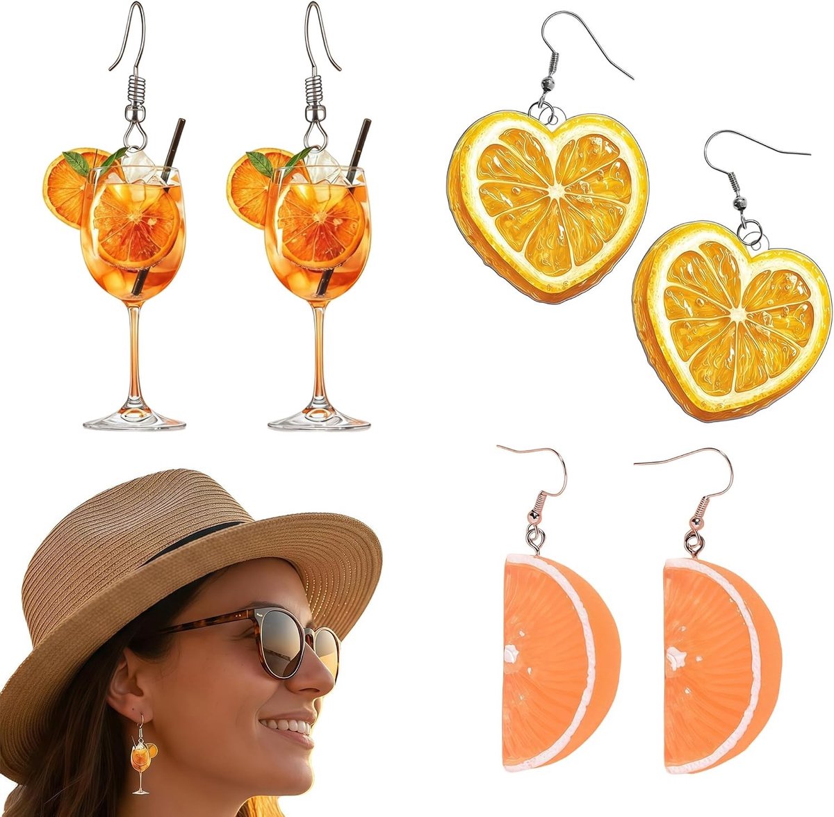 Set van 3 Kostuum Accessoires in Sinaasappel Thema, Grappige Feestaccessoires voor Vrouwen en Dagelijks Gebruik, Perfect voor Carnaval en Verkleedpartijen