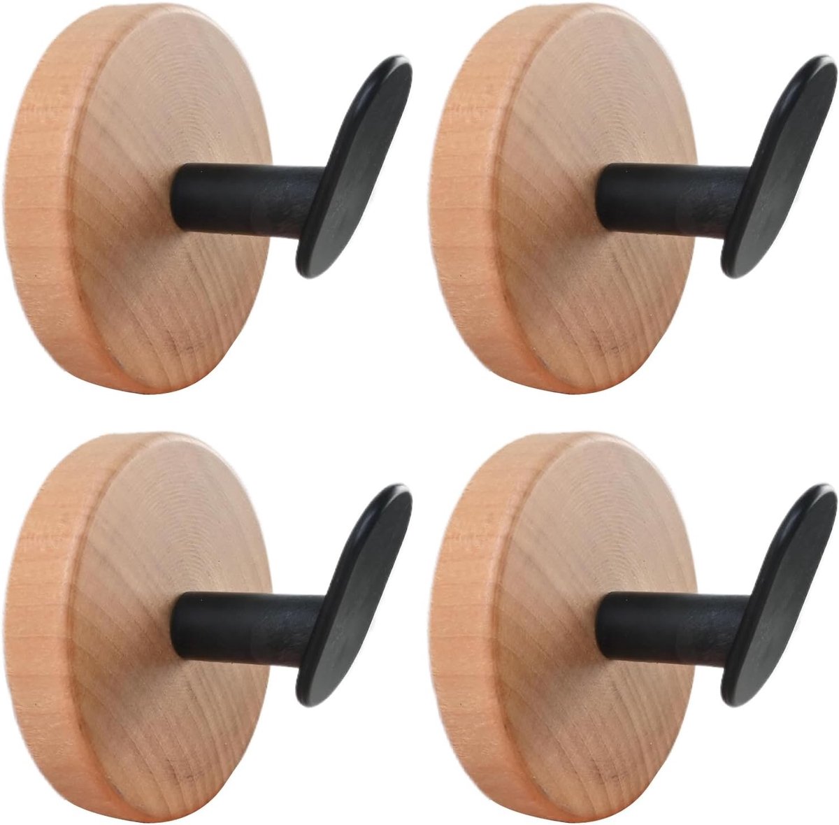 Zelfklevende Wandhaken van Hout - 4 Stuks Handdoekhouders zonder Boren - Ideaal voor Badkamer, Keuken en Slaapkamer met Natuurhout Design