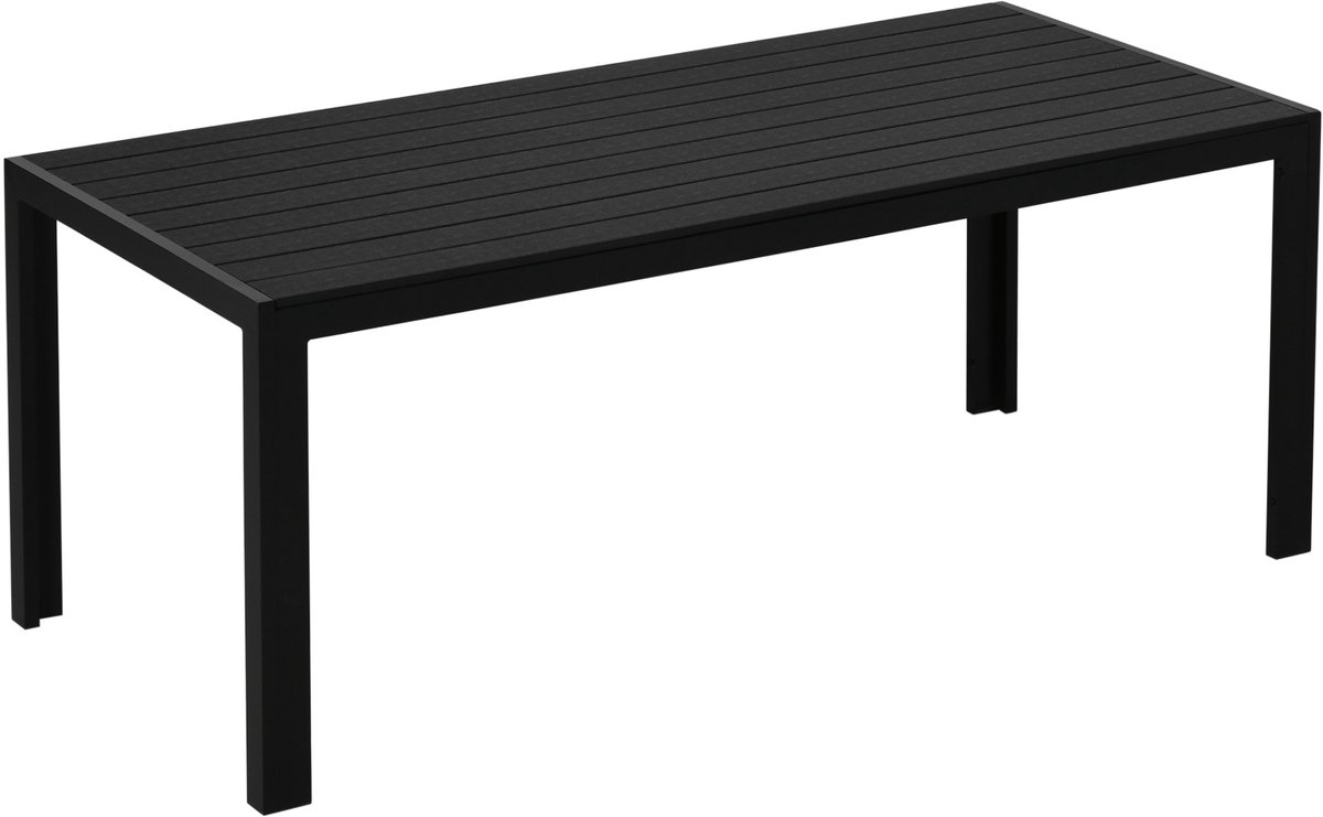 MEUNIQ tuintafel 190 x 84,5 x 72 cm, aluminium onderstel en composiet tafelblad met houtlook, rechthoekige eettafel voor tuin, terras of balkon, zwart