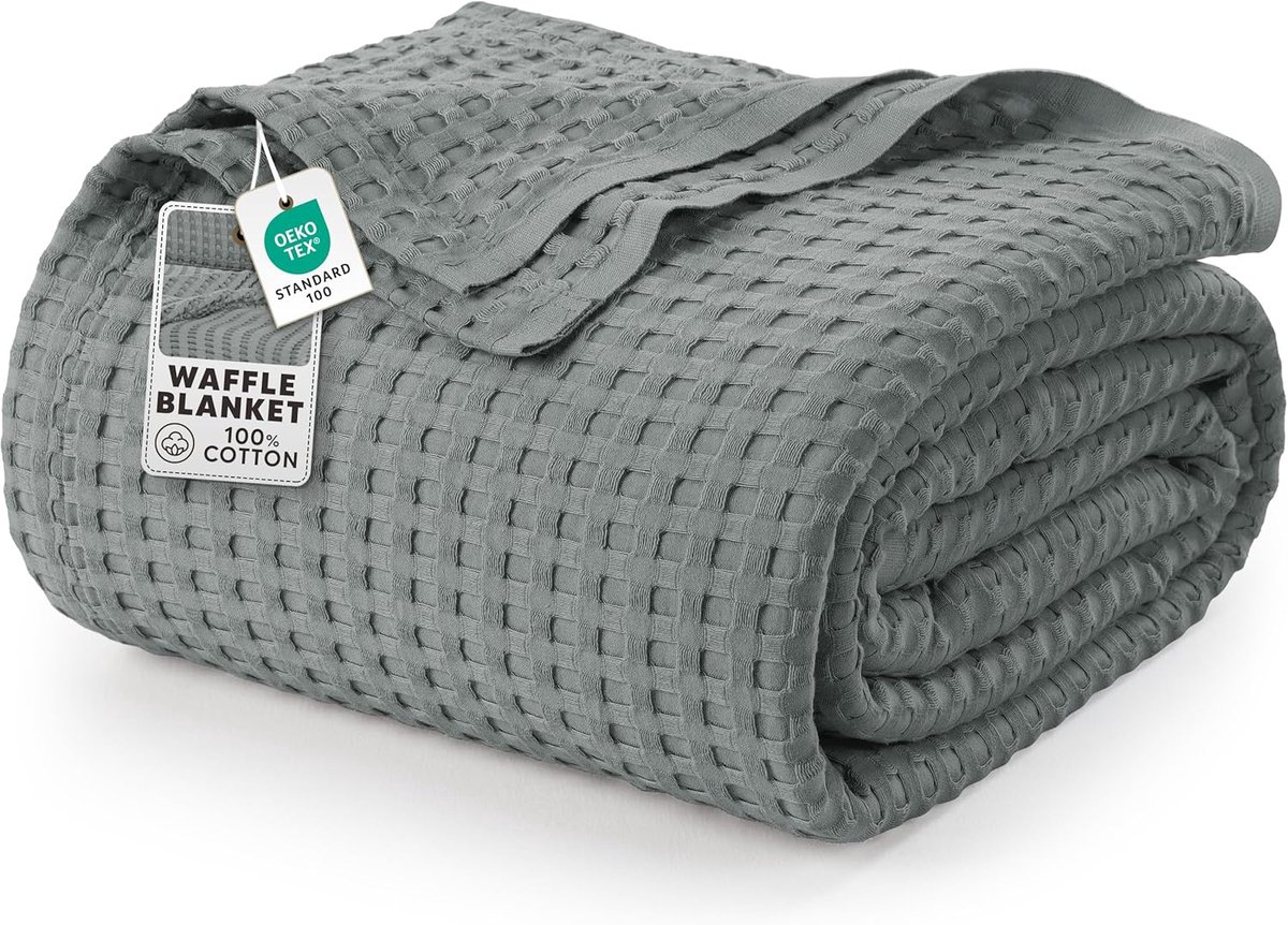 Thijox - Katoenen Wafeldeken 300 GSM - Lichtgewicht ademend dekbed voor alle seizoenen - Koel Grijs - 274x228 cm - Perfect voor bed, camping en tuin