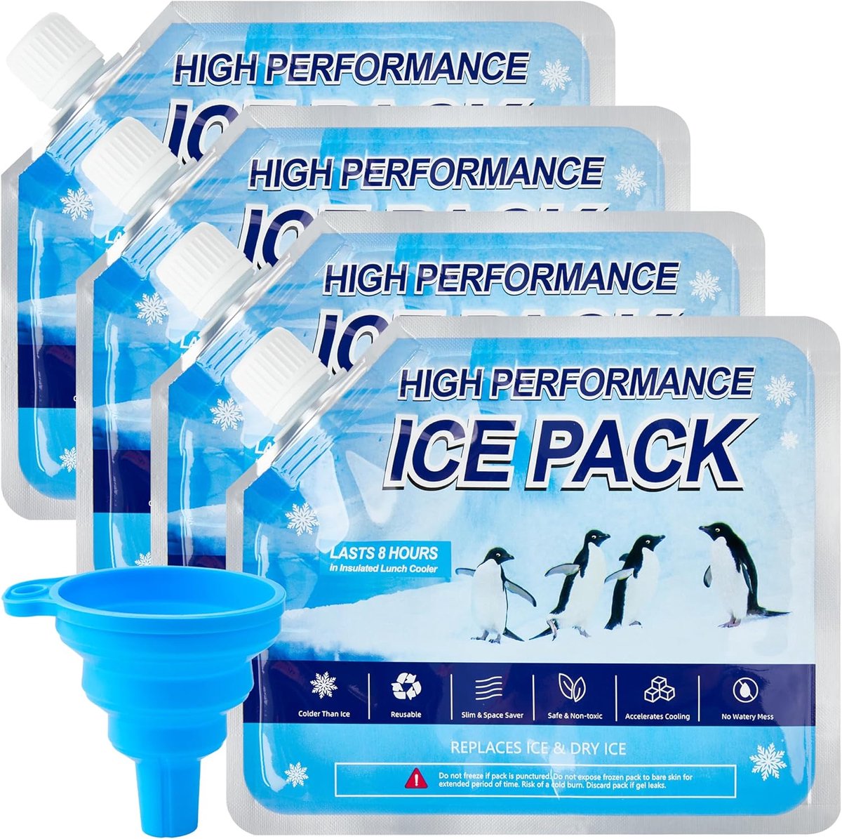 Thijox - Herbruikbare ijspakketten voor koeler, 4 stuks diepvriespakketten voor lunchdozen, koelkoel-ijspakketten voor kamperen, vissen, medium, blauw