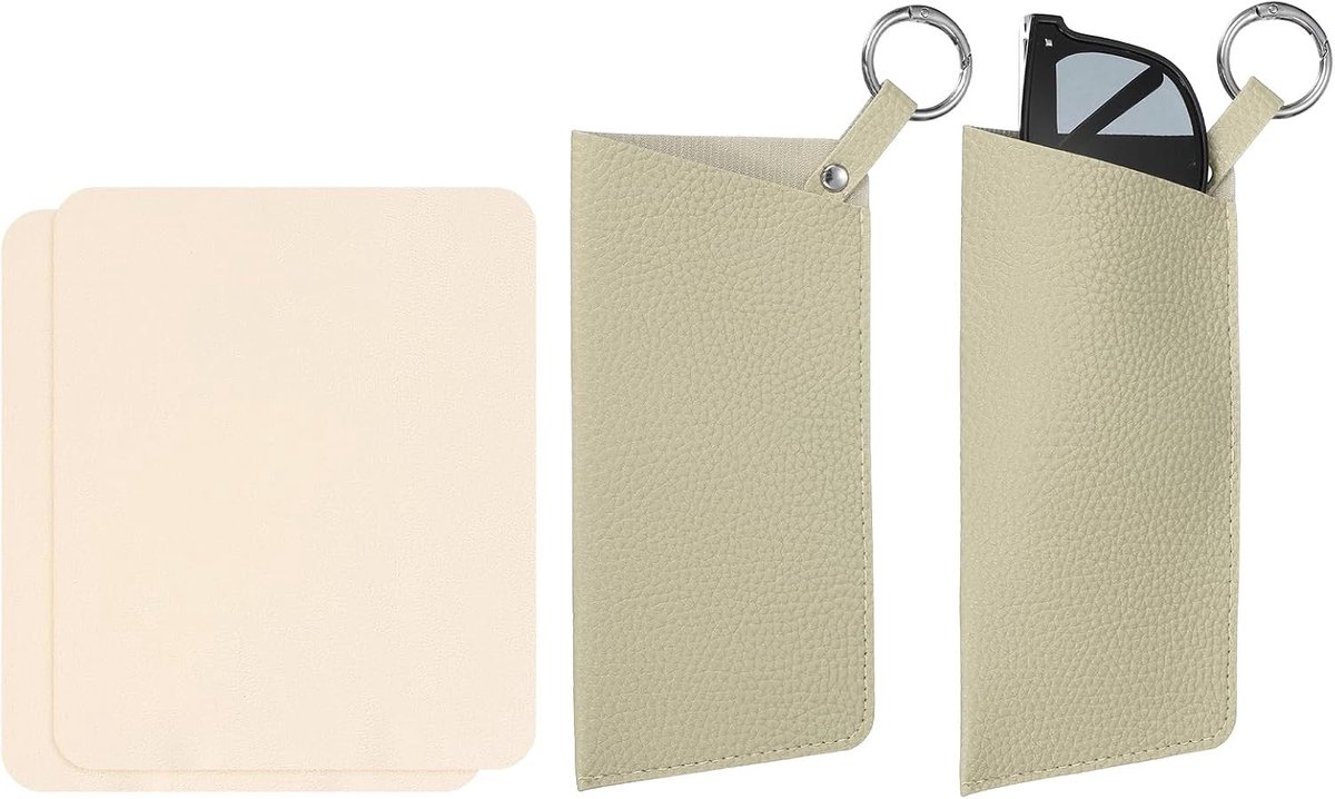 Draagbare lederen brillenkoker set met 2 brillendoekjes, zachte etui voor zonnebrillen en opbergtas voor mannen en vrouwen (lichtgrijs, lente)