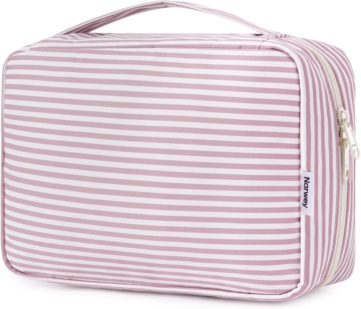 Thijox - Reis Hangende Toilettas Make-up Cosmetica Organizer voor Vrouwen Meisjes Kinderen - Waterdichte Roze Strepen Toilettas voor Reizen, Vakantie,