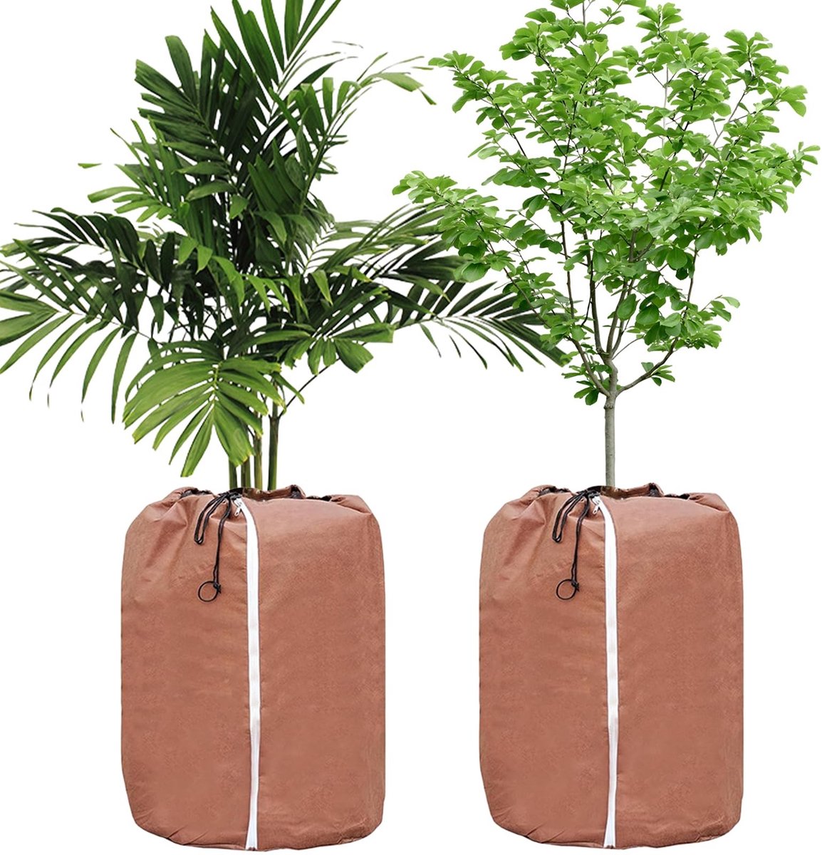 Inovra- Potbescherming Thermisch - 2 Stuks - Ademend - Winterbescherming - Beschermzak voor Potplanten - 45 x 50 cm - Met Ritssluiting en Trekkoord - Plantenbeschermzak