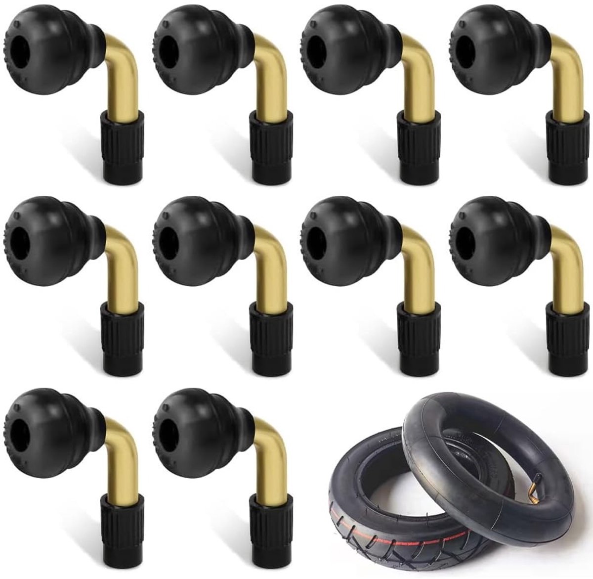 Inovra- Bandenventiel 90 graden - Tubeless Ventiel - Messing - Voor Motorfietsen/Scooters - Set van 10 Stuks - Geschikt voor Auto's/Fietsen