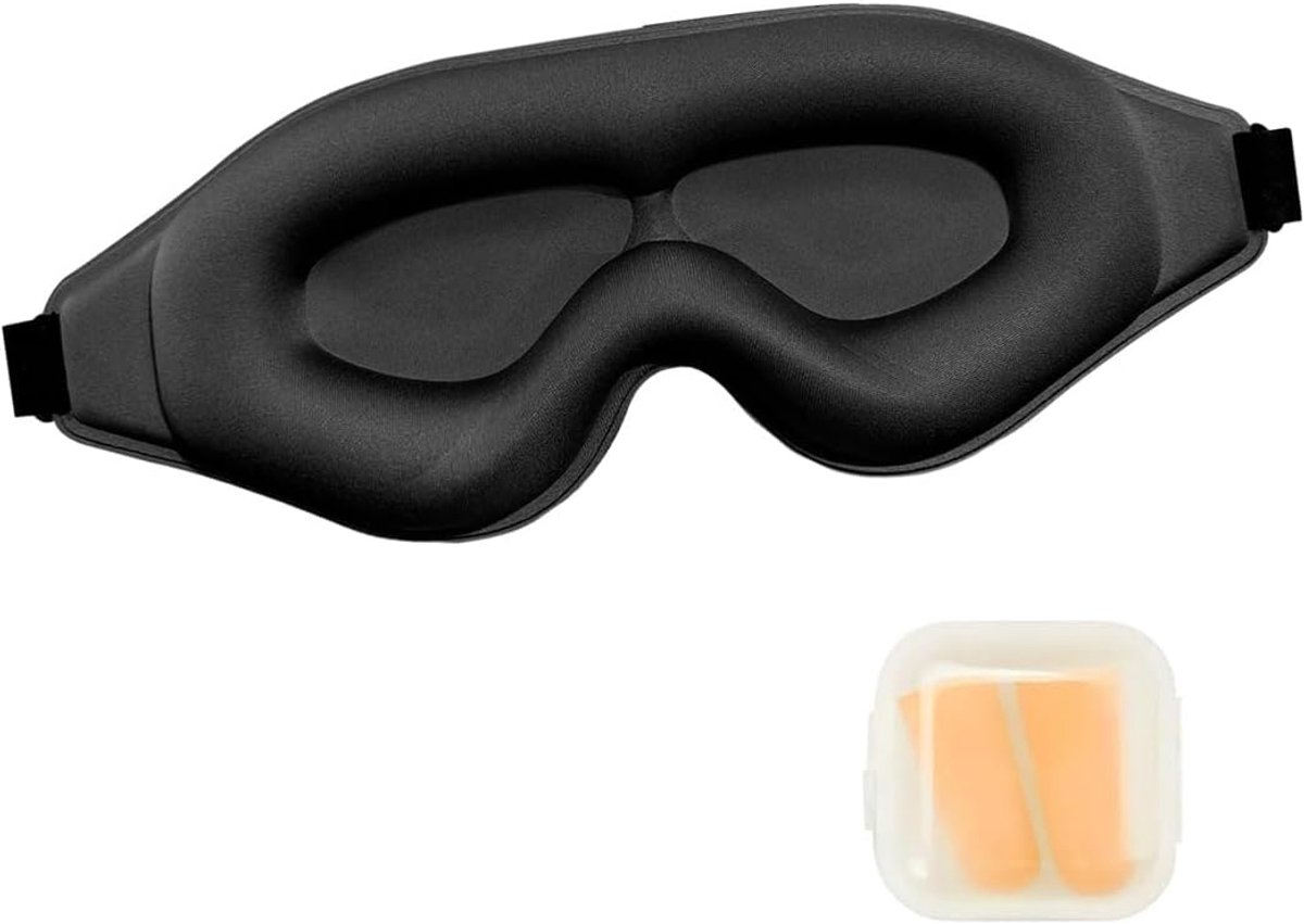 Thijox - Set van 3 Oogmaskers - Ademend 3D-Slaapmasker met Oordopjes - Slaapbril voor Heren en Dames - Perfect voor Studenten, Kantoor, Reizen - Zwart