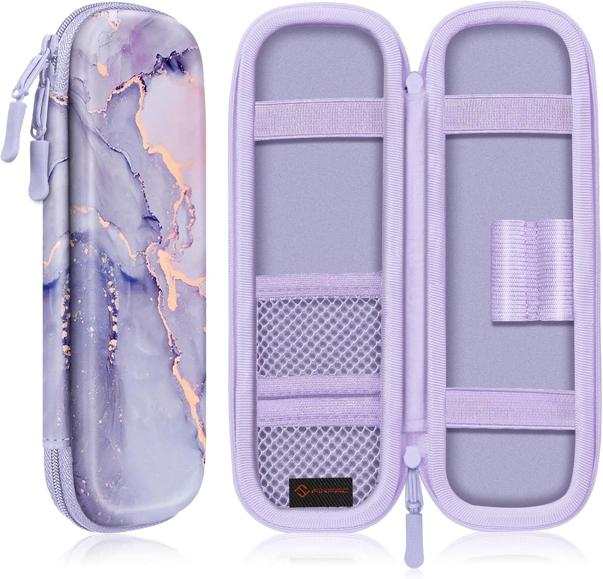 Thijox - Harde Schaal Pennenetui voor Volwassenen, Stoot- en Waterdicht, Organizer voor 8 Pennen en Accessoires, Marmor Lila, 20x6x3 cm, Ideaal voor K
