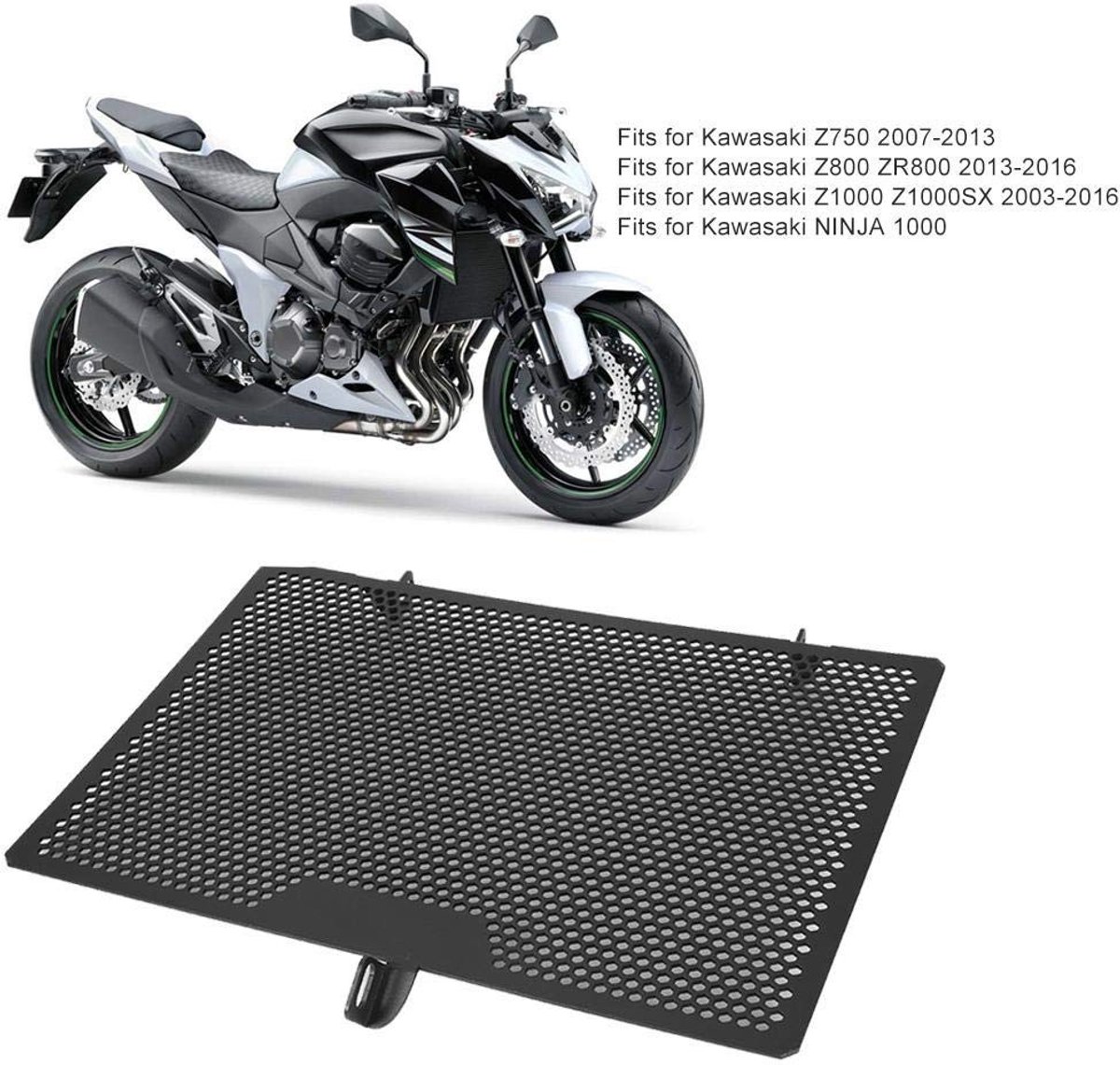 Inovra- Radiatorbescherming CNC Aluminiumlegering - Radiator Guard - Motorradiator Grille Cover - Geschikt voor Kawasaki Z750/Z800/Z1000 - 100% Gloednieuw - Perfecte Pasvorm - Radiatorbeschermkap