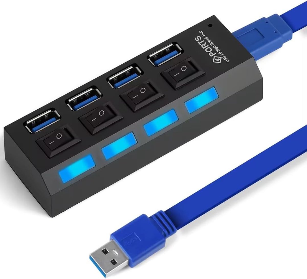 Thijox - OFFCUP 4-Poorts USB-Hub Actieve USB 3.0+2.0 met Individuele Schakelaars en LED-Indicatoren, Plug-and-Play voor Laptop, MacBook en USB-Apparat
