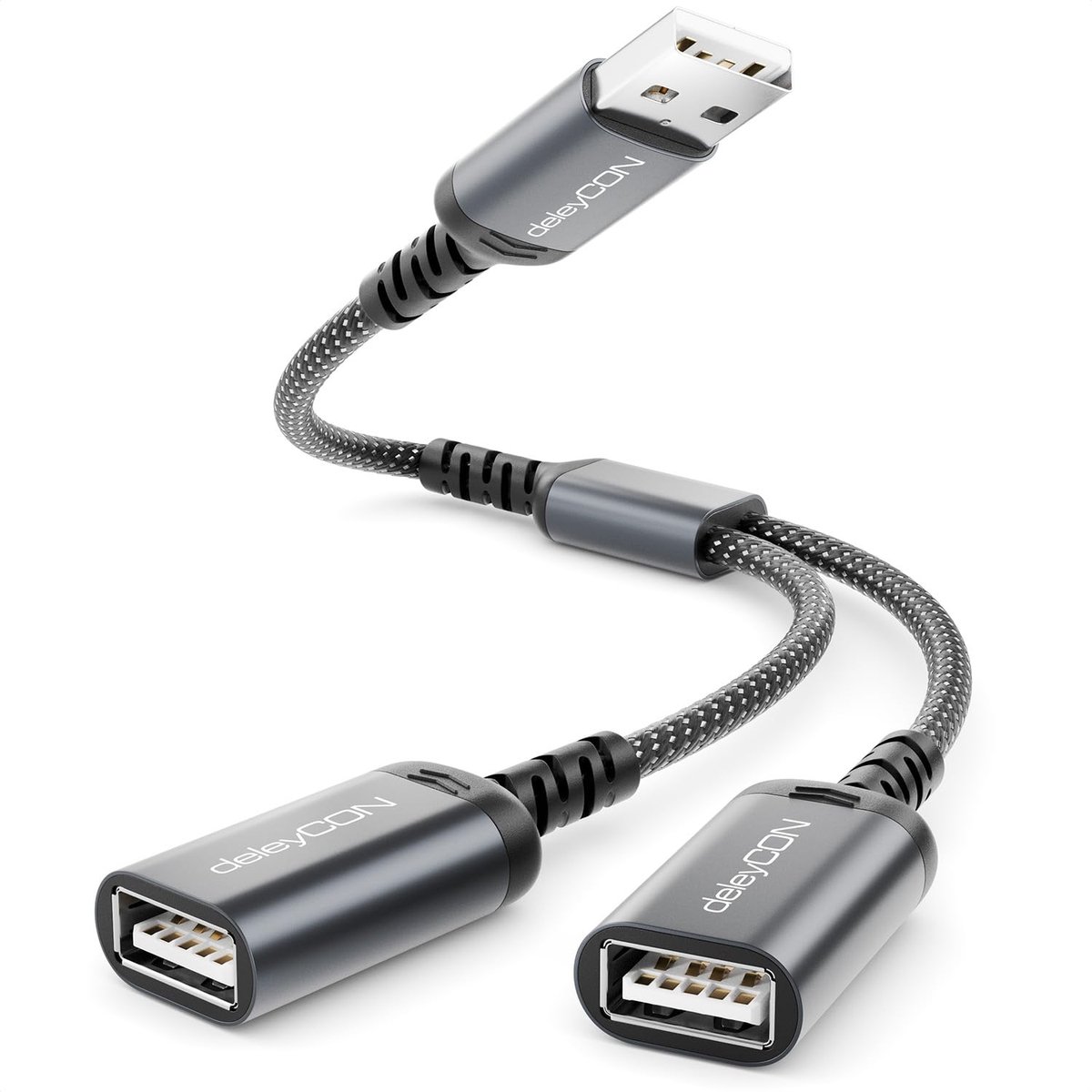 SnelShoppen - USB Splitter 1 naar 2 Y Kabel Verdeler USB 2.0 Adapter - 18W Laadkabel voor Stroom en Data HUB - Voor PC Laptop Mac Auto Toetsenbord Mui