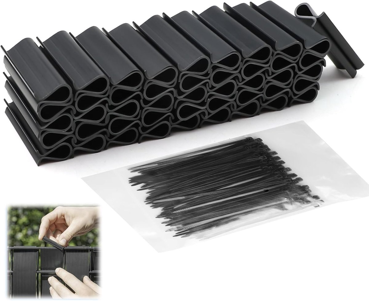 Clamp rails voor privacystrips, dubbele stalen matten, UV-bestendige PVC clips en kabelbinders voor tuinhekken, ideaal voor het bevestigen van privacy schermen en strips