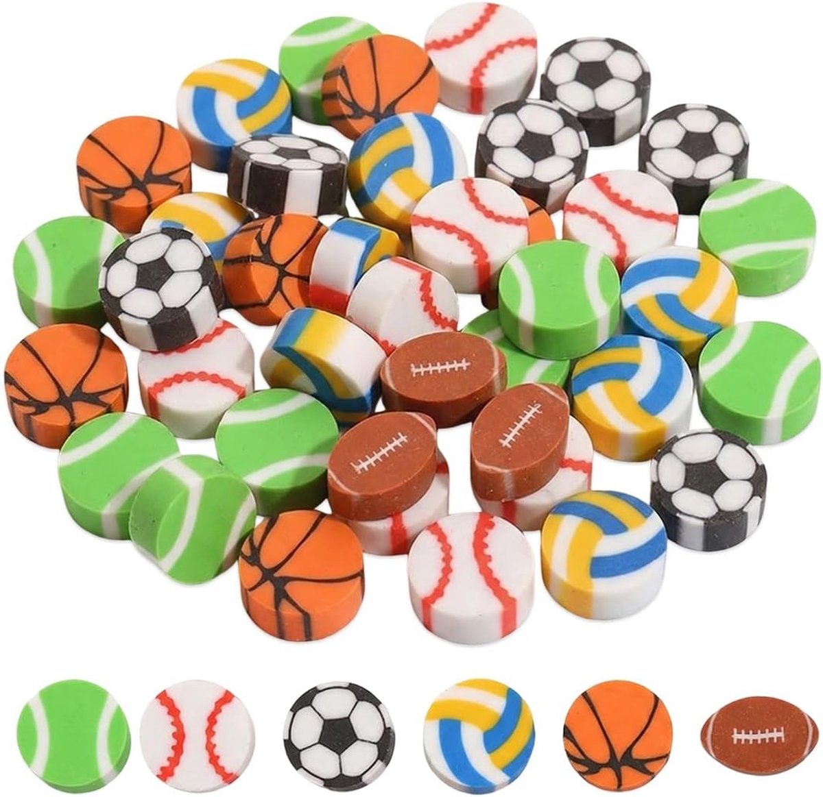 Thijox - 30 Stuks Gummen Voetbalmotief - Kleurrijke Cartoon-Gum voor Kinderen - Zachte PVC Schoolspullen - Perfect als Beloning en Verjaardagscadeautj