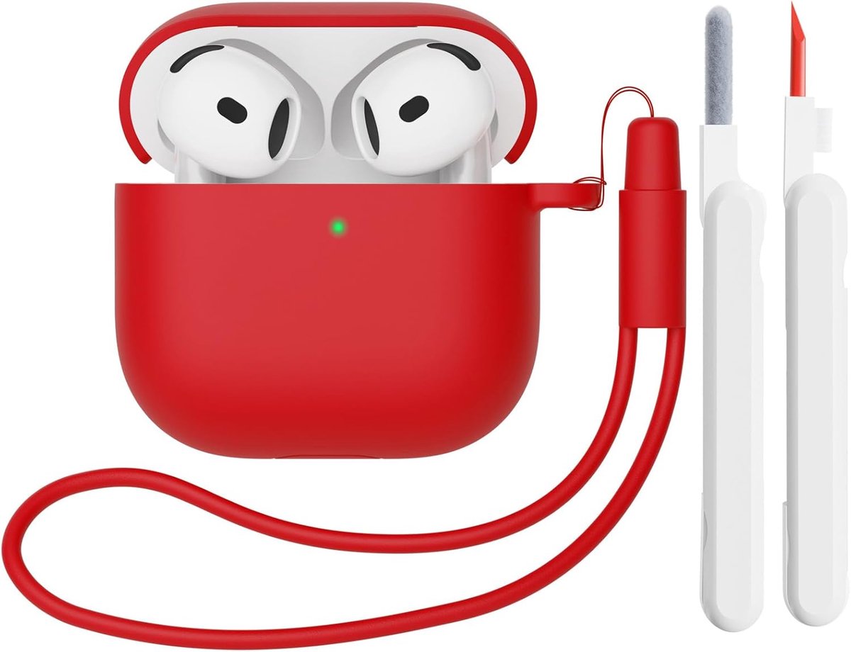 Beschermhoes voor AirPods 4 met Reinigingsset - Rood, Siliconen Hoesje voor AirPods 4e Generatie