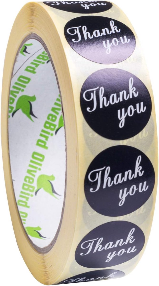 Thijox - 1000 Zwarte Dank U Stickers Ronde Labels 25mm - Perfect voor Bruiloften, Cadeaus, Bedankjes, Feestjes, Evenementen en Creatieve Projecten
