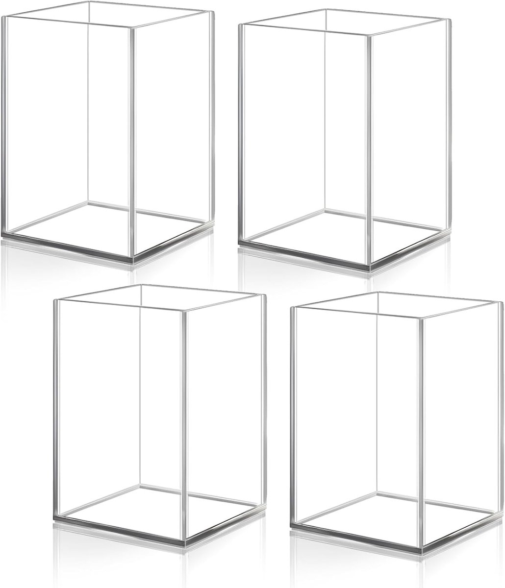 Thijox - Bureau Penhouder Set van 4 - Transparante Acryl Make Up Organizer voor Kantoor, School en Thuis - Perfect voor Pennen, Potloden en Bureauacce