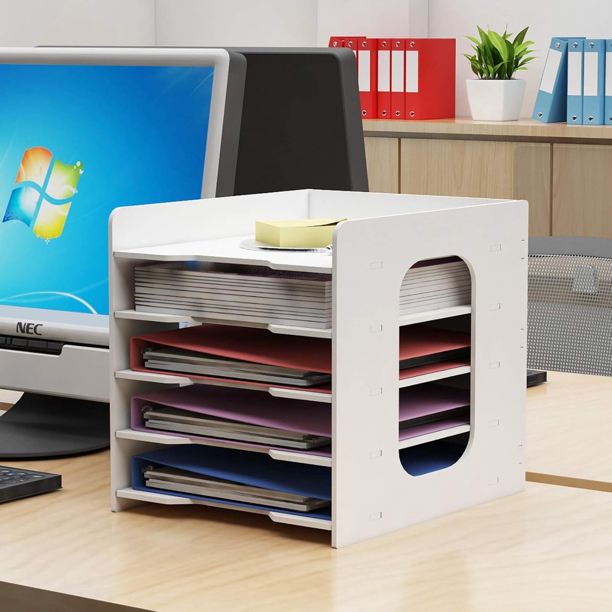 Thijox - Documentenhouder A4 Brievenbakje met 5 Opbergvakken - PVC Bestandsorganizer voor Bureau, School en Kantoor - Archiefopslag en Papierhouder