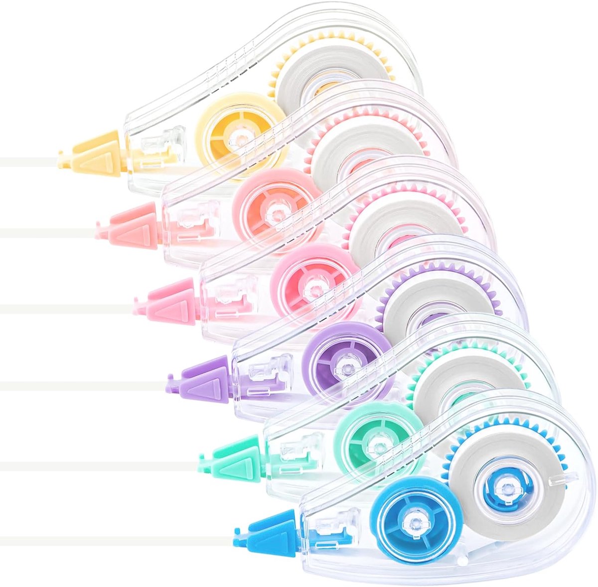 Thijox - 6 Stuks Correctierollers, 5.5 m x 5mm Correctietape, Mini Correctietape met Beschermkap in Pastelkleuren voor Kantoor, School en Thuis