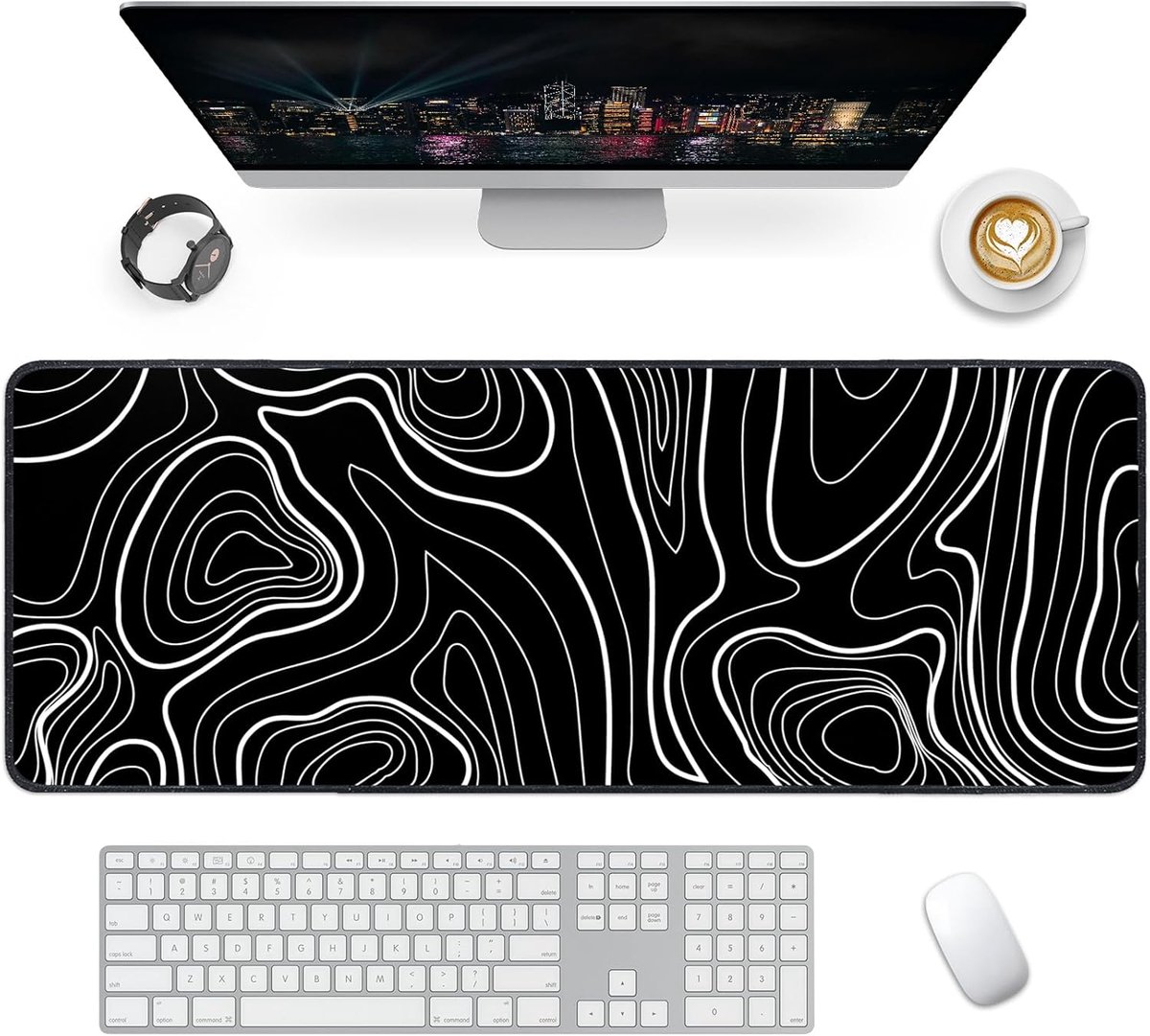 SnelShoppen - Gaming Muismat XXL 800 x 300 mm, Bureauonderlegger met Antislip Rubberen Basis, Stijlvolle Bureaumat voor Toetsenbord en Laptop, Zwart m