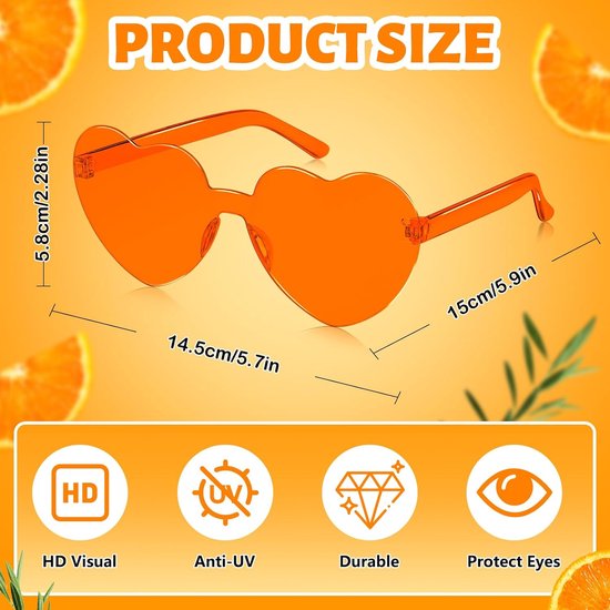 Set Van 10 Zonnebril - Sunglasses - Hartvormige - Carnaval- Unisex - Voor Alle Leeftijden - Stijlvolle & Trendy Feestbrillen - Festivals & Koningsdag - Fietsen, Wandelen, Werk, Zwemmen & Wintersport - Oranje — afbeelding 2