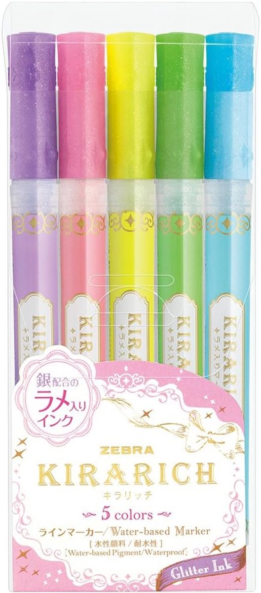 Thijox - Glitter Markeerstiften Set van 5 - Kleurige Glitter Markers in Geel, Groen, Blauw, Paars en Roze - Perfect voor Feestjes, School, Creatieve P