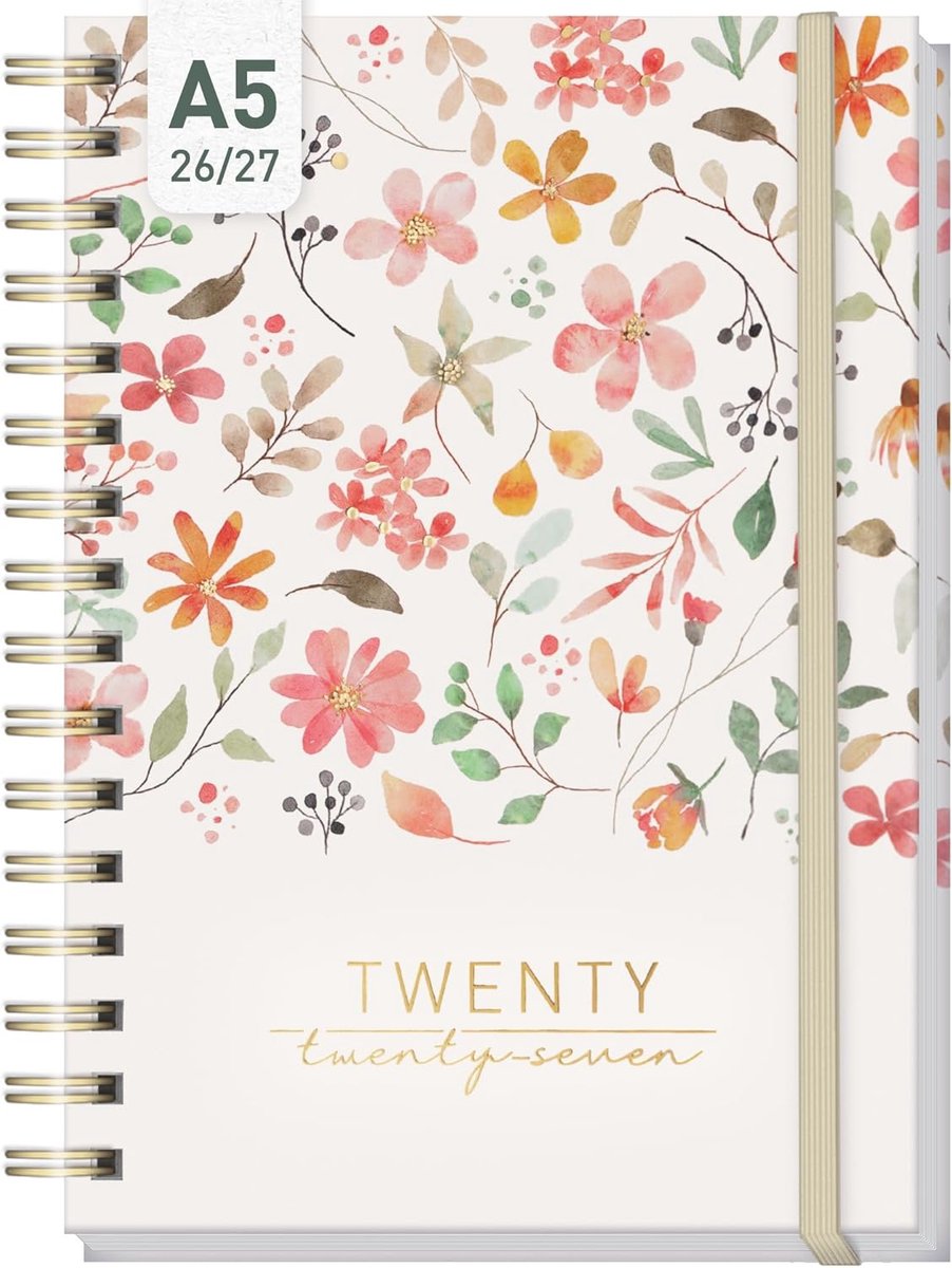 Thijox - A5 Ringband Kalender 2026/2027 - Meertalige Weekplanner met Spiraalbinding - Wild Blossoms - 17 Maanden Augustus 2026 tot December 2027 - Eng