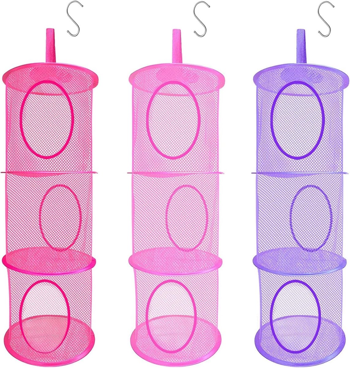 Hanging Mesh Toys, Zachte Teddy Hammock, Opvouwbaar Net voor 3 Laags Ruimtebesparende Organizer voor Plush Speelgoed en Kinderkamer (Roze, Roze, Paars)