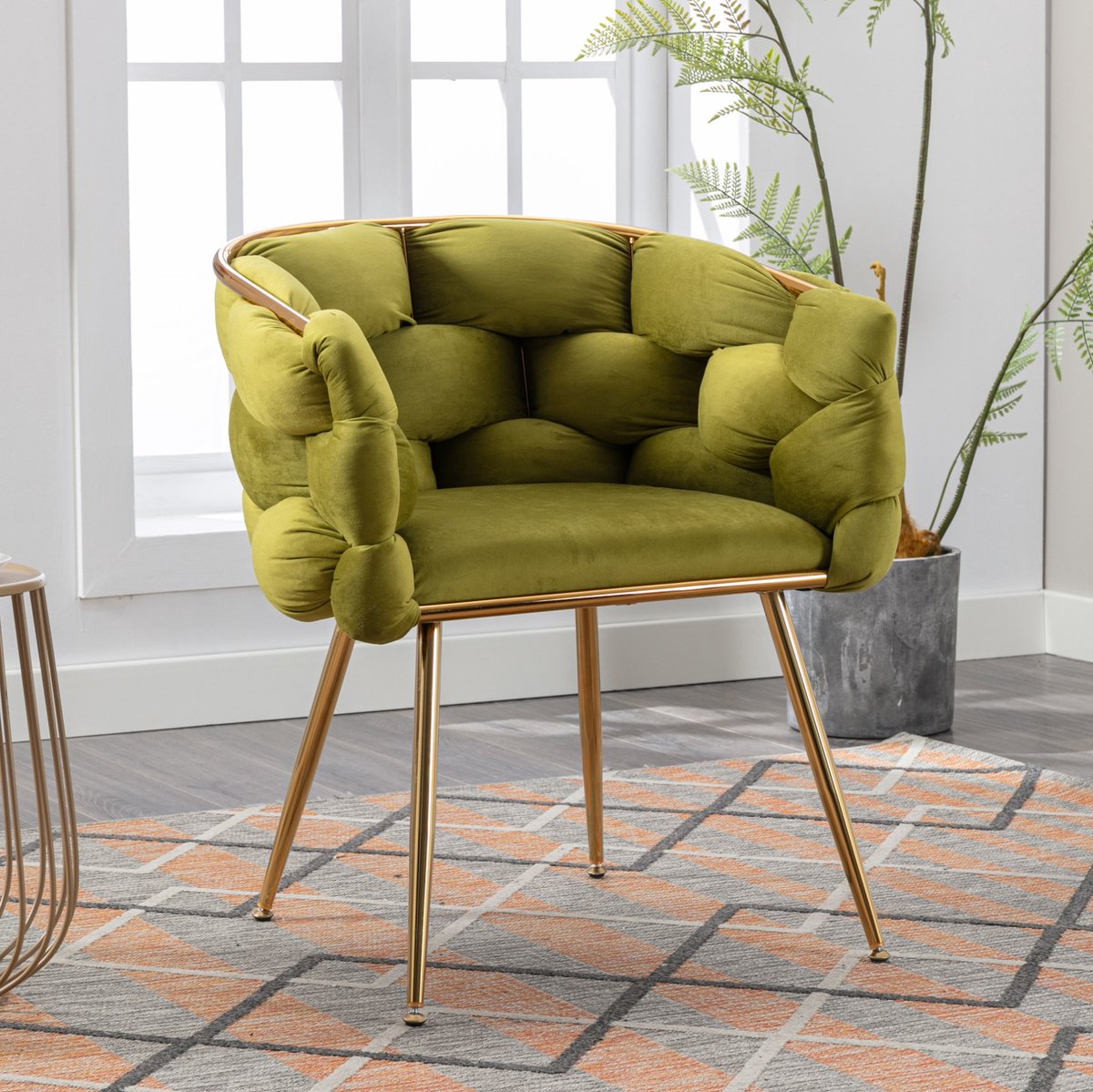MIVRAY Fauteuil 58 x 59 x 75 cm - Zachte Fluwelen Bekleding Met Armleuningen - Voor Woonkamer En Slaapkamer - Metaal Olijfgroen Olive