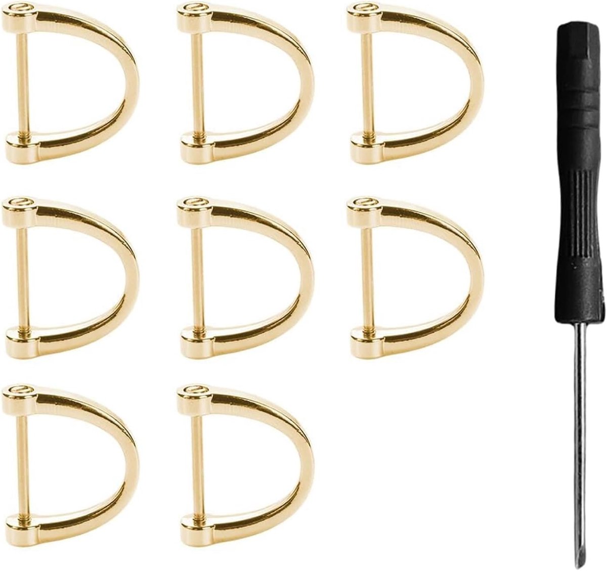 D-Ring Reserveonderdelen van Hoogwaardige Kwaliteit - 8 Stuks met Mini Schroevendraaier voor Tas Handvatten, Lijnen en Leer DIY Reparaties in Goud