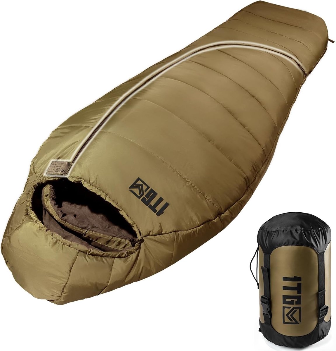 Lichte en compacte mummyslaapzak voor volwassenen, 3-4 seizoenen, waterproof, ideaal voor kamperen, trekking en bergbeklimmen, tot 185 cm, 0-10 °C