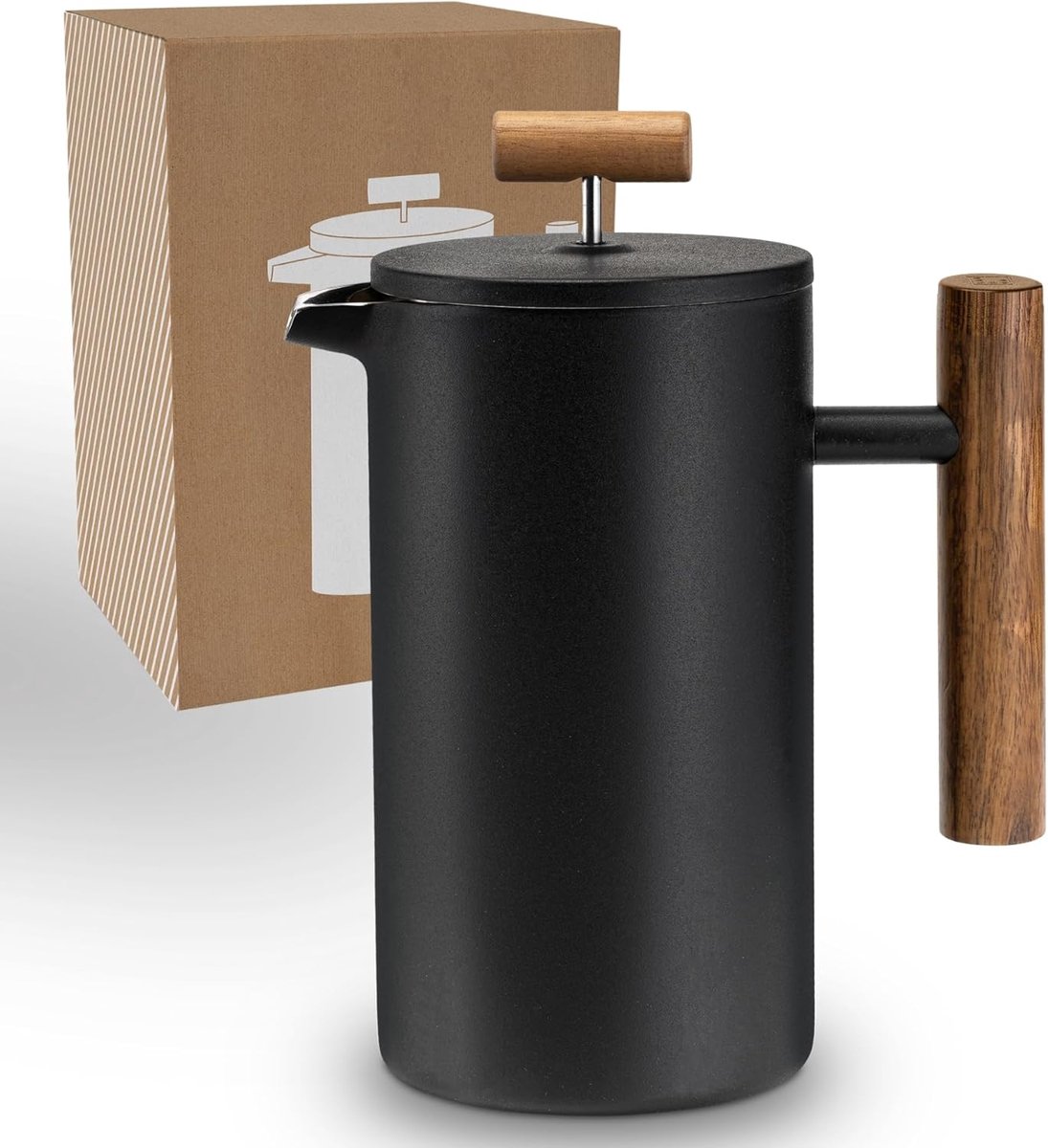 Thijox - Thermo French Press - 1 liter - 5 kopjes koffie - Roestvrij staal - Dubbelwandig - Manueel koffiezetapparaat - Ideaal voor camping, thuis en