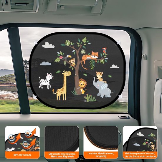 SnelShoppen - Set van 2 zonweringen voor auto baby met UV-bescherming, 44 x 36,5 cm autoruit zonneklep voor kinderen met 8 zuignappen en schattige bos van Snelshoppen — afbeelding 3
