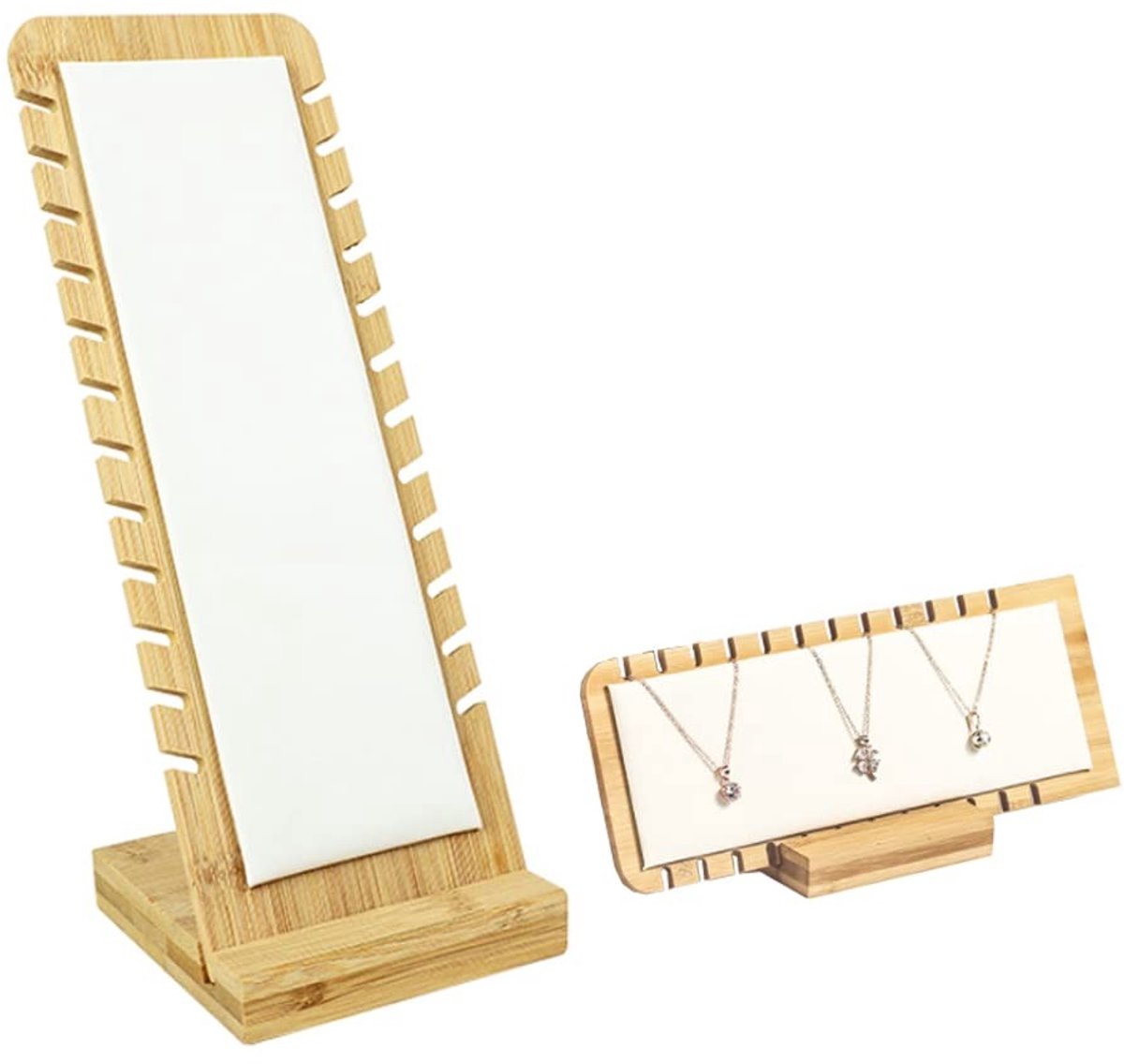 Dailygoods - Sieradenstandaard met 12 Sleuven - Houten Ketting- en Oorbelhouder Beige