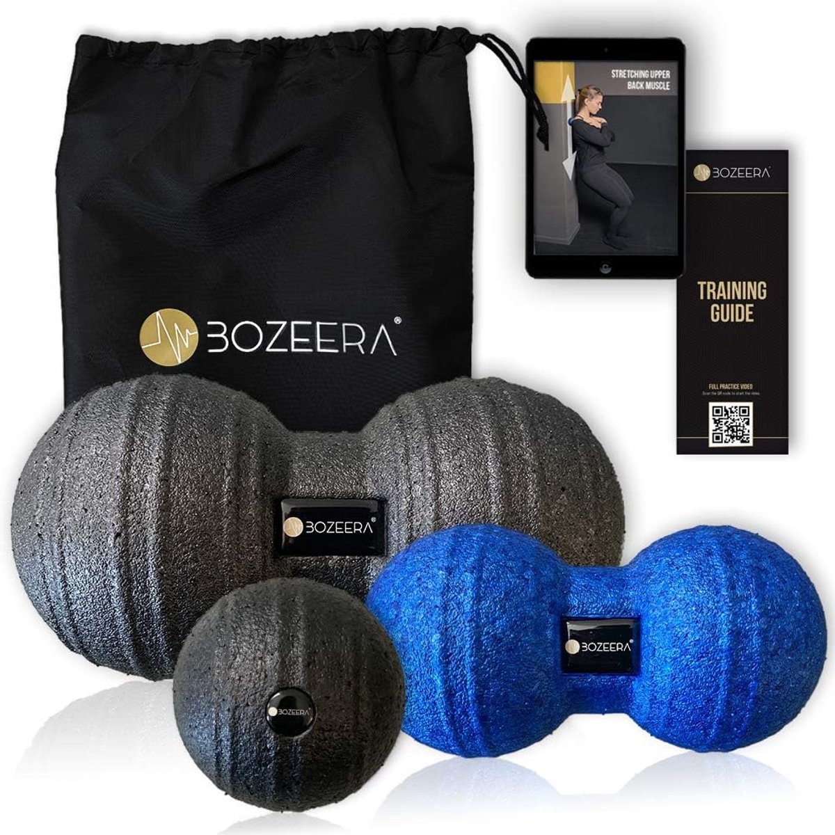 SnelShoppen - Fascia Duoball 12cm & Fascia Massage Set 8cm & 12cm, Duoball Massage Ballenset met Gratis Videohandleiding, Poster & Tas – Premium Kwali