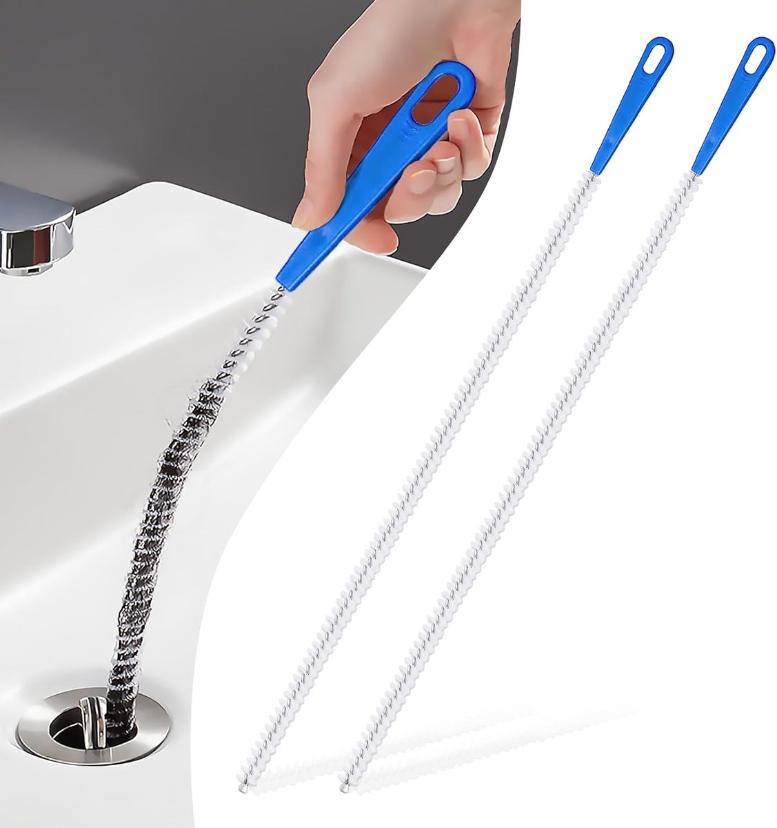 Thijox - 2 Stuks 60 cm Buisreinigingsborstel voor Afvoeren - Flexibele Afvoerreiniger, Verstopte Afvoer Verwijderen, Reinigingsborstel voor Keuken en