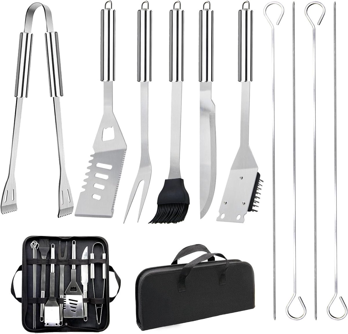 SnelShoppen - 11-delige Professionele RVS Barbecue Gereedschap Set - Complete BBQ Accessoires Kit met Draagtas - Ideaal voor Camping, Tuinfeest en Pic