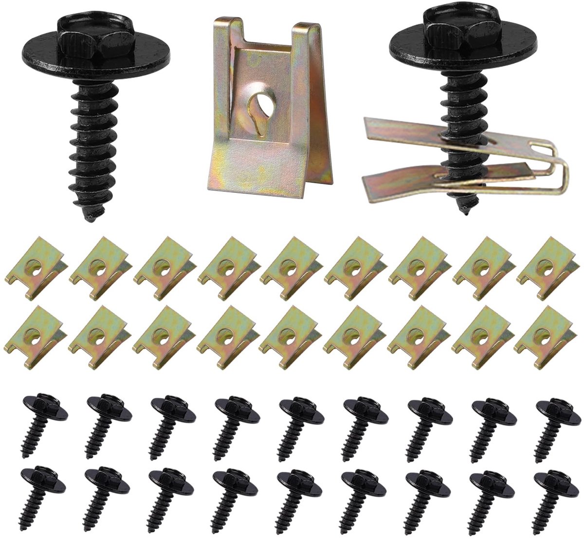 Dailygoods- Plaatmoeren 40 Stuks - Schroefmoeren/Clipkit - U-type Carrosserieschroeven - Roestvrij Staal - Duurzaam/Mangaanstaal - Antibreekontwerp