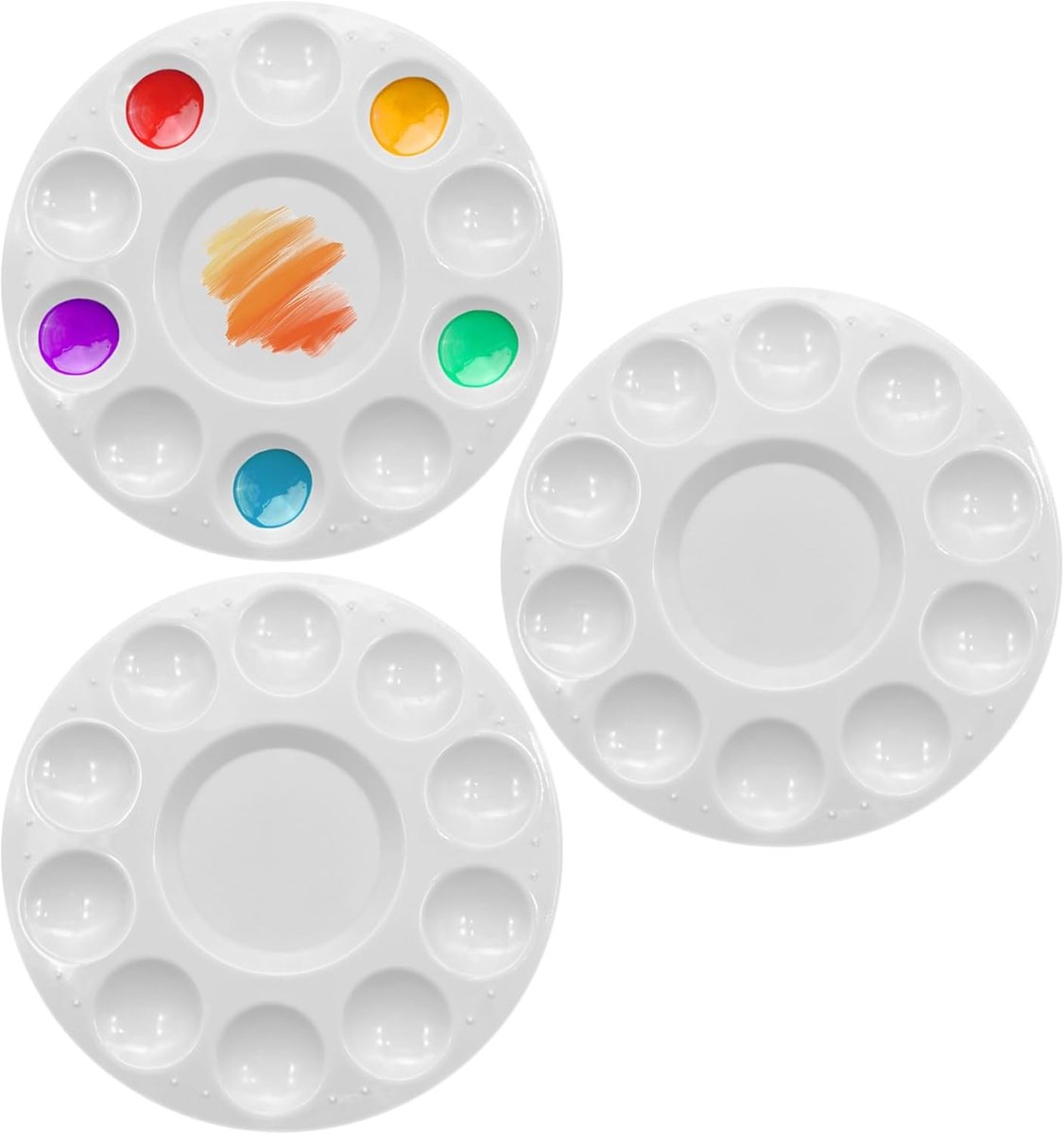 SnelShoppen - Paint Palette 3 Stuks Plastic Ronde Schildertray Mengpaletten met 10 Wells en 1 Centrale Reservoir voor Waterverf Acryl en Olie DIY Crea