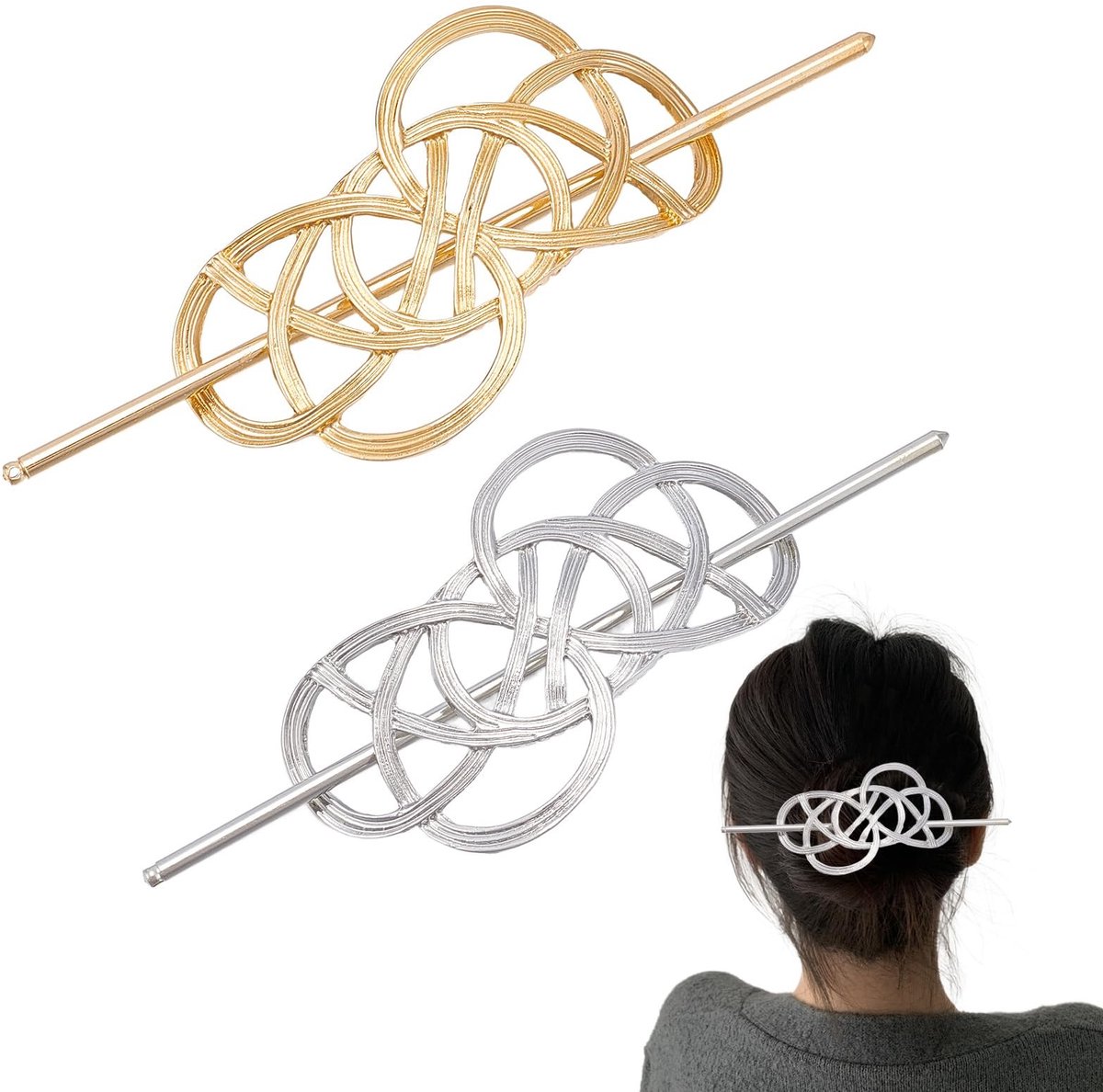 Dailygoods - 2 Stuks Holle Haarspelden van Verguld Zilver