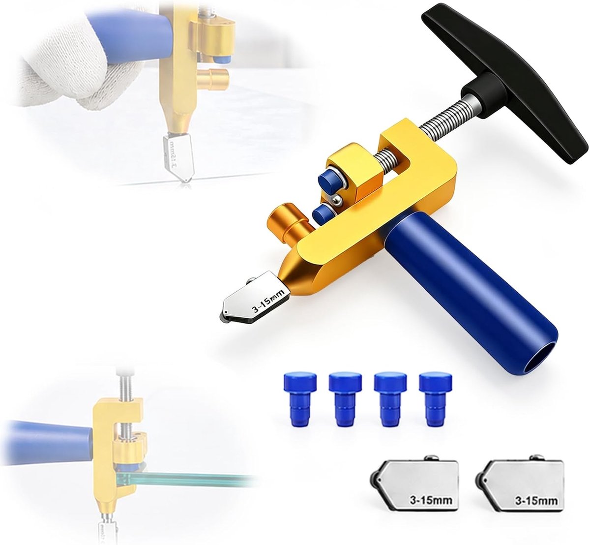 2-in-1 professionele glassnijset, 3-15 mm hardmetaal voor glas en tegels - ShopVlot