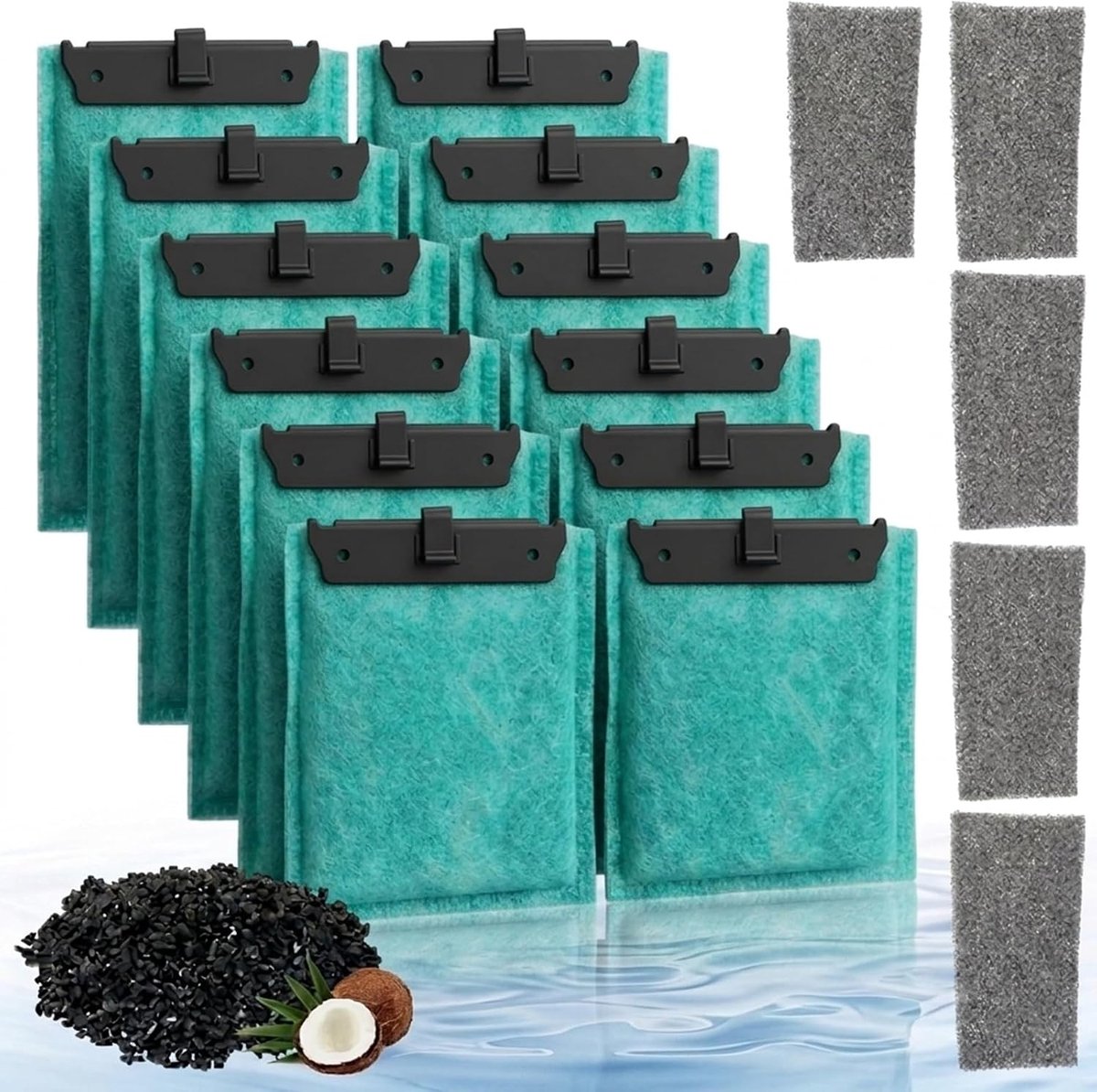 Aquariumfilters 12 stuks - Filterpatroon met 5 schuimfilters - Actieve kool en zeoliet - Optimale waterkwaliteit - ShopVlot