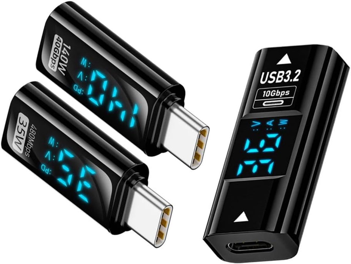 Adapter 3pcs/lot Type-C Smart LED Display USB-C Female to USB Type-A 8P Adapter Data Current Voltage Fast Charging - ShopVlot
