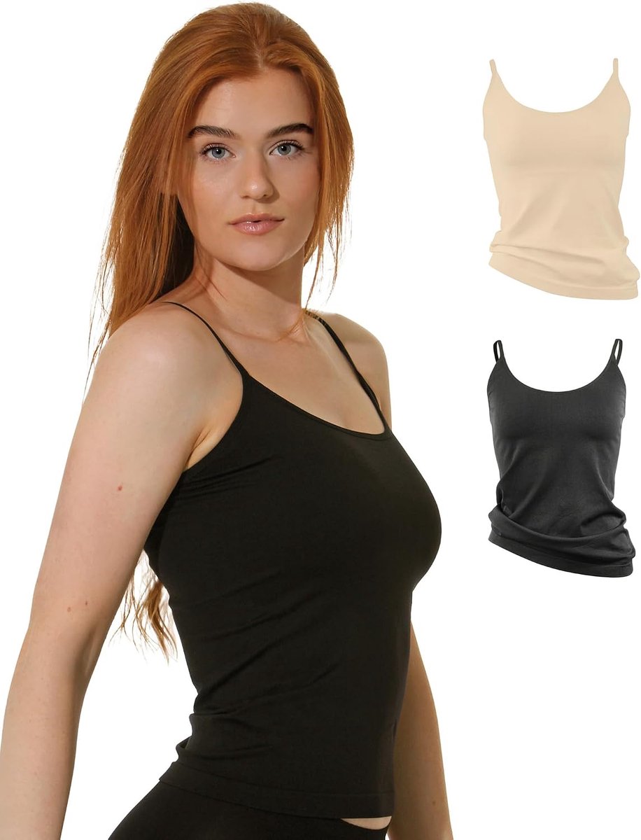 Yenita Set of 2 women's seamless spaghetti straps, black, white or skin - ShopVlot