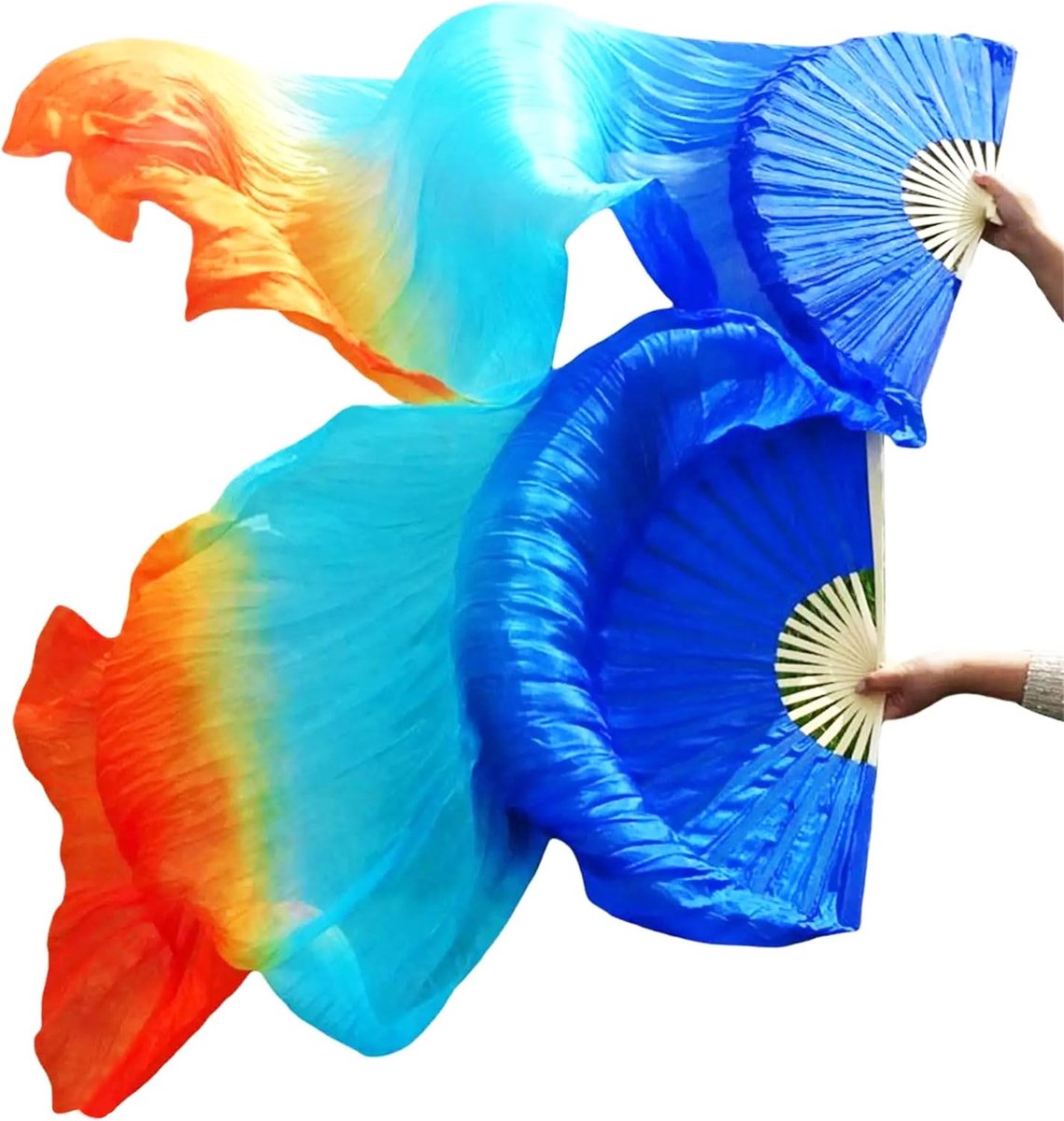1 Pair of Fan Veil, Belly Dance, Long Fans Belly Dance, Bamboo Veil Fans, Long Bamboo Fans Veil Bamboo Dance, 1.8 m - ShopVlot