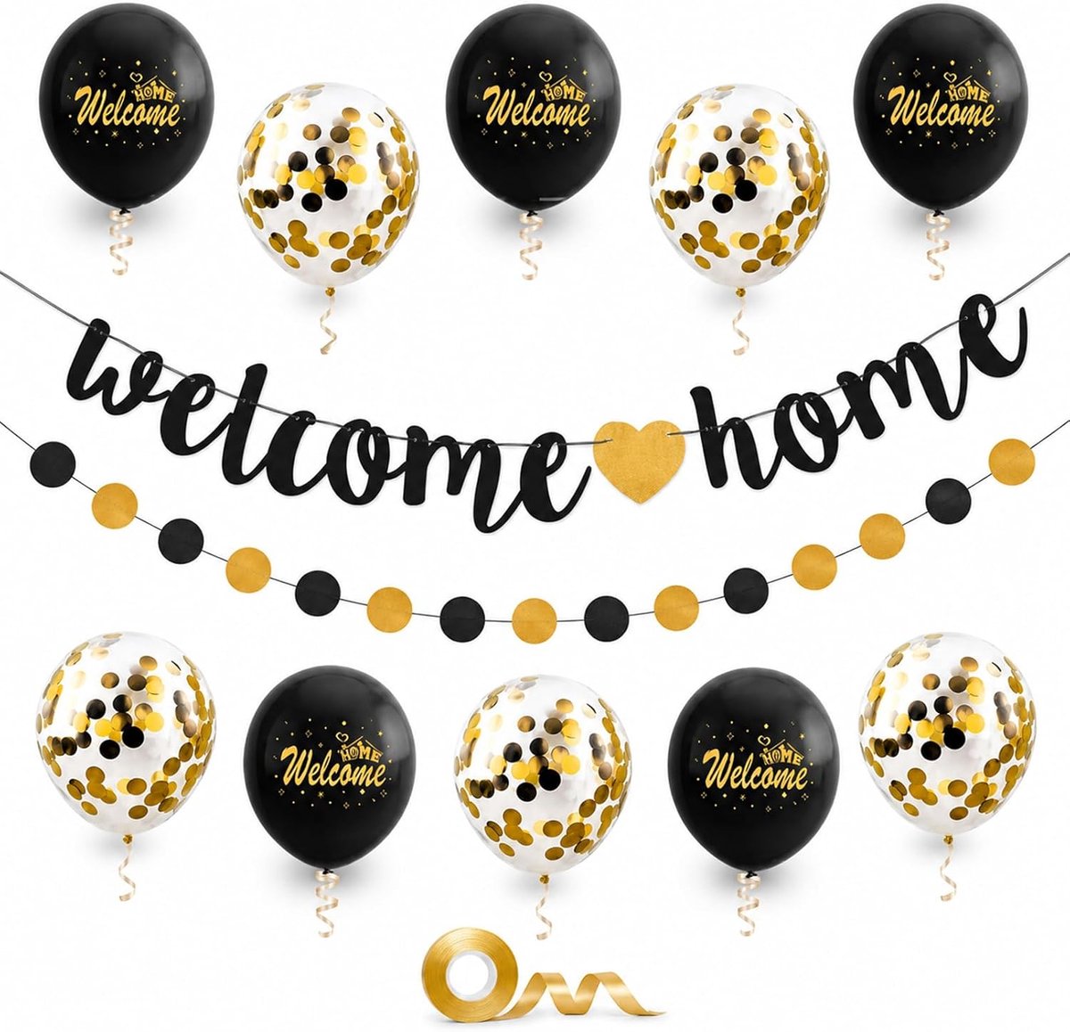 ALEGRE® Zwarte en gouden ballonbannerset (Home) - ShopVlot