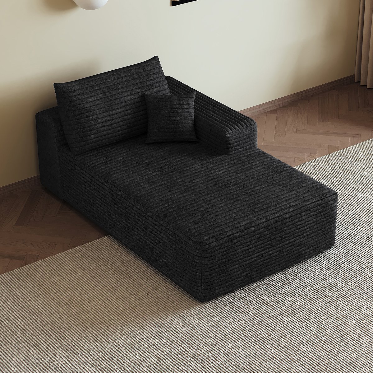 DESMIU Slaapbank 1-Zits 175 Cm - Omkeerbare Chaise Lounge Zonder Montage - Voor Woonkamer En Slaapkamer - Stof - Zwart